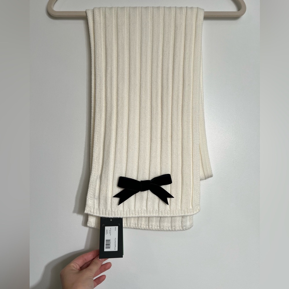 Kate Spade Winter White Knit Scarf with Bows NWT